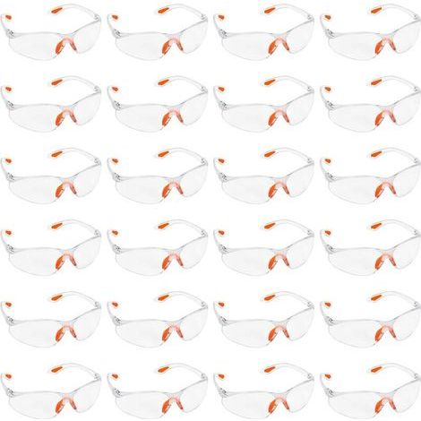 Pack of 24 Clear Safety Glasses - Protective Eyewear with Plastic Lenses, Rubber Nose Bridge and Temple Tips for Added Comfort - PPE Clear Glasses (1/5)