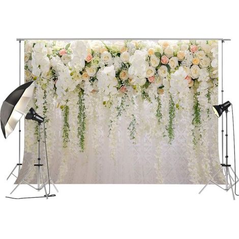 GROOFOO Douche nuptiale grand mariage Floral mur toile de fond blanc et vert Rose 3D fleurs rideau Dessert Table décoration (1/5)