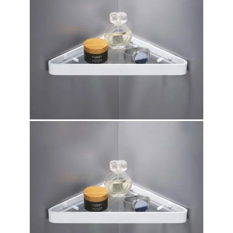 (Blanc (2 pièces)) Étagère de salle de bain, étagère de douche en aluminium, étagère de douche en verre, finition noire, panier de rangement à ventouses, accessoire de salle de bain (1/5)