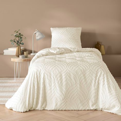 Housse de couette - 140 x 200 cm + taie - Uni tuftée beige - Beige