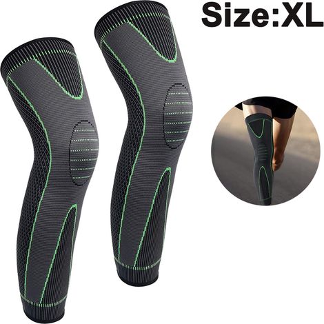 Genouillere Compression Longue - Pour Course Yoga Fitness - Taille M L XL - Vert Noir - 1 Paire (1/5)