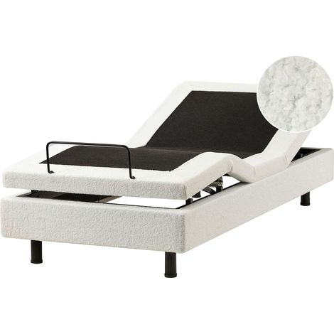 Letto singolo in bouclè bianco sporco regolabile con telecomando senza testata 90 x 200 cm Duke