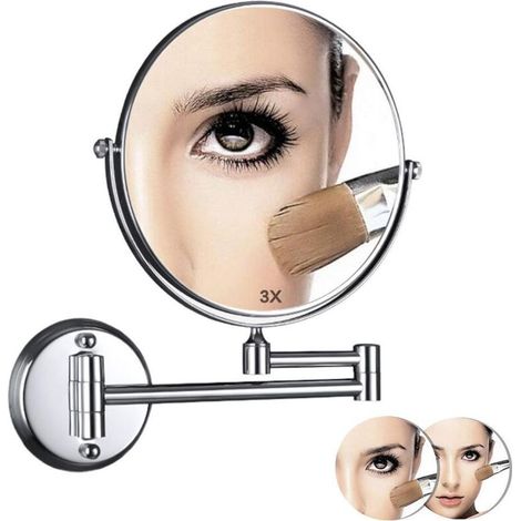 Miroir de maquillage mural extensible avec loupe 3X et double face pour salle de bain (1/5)