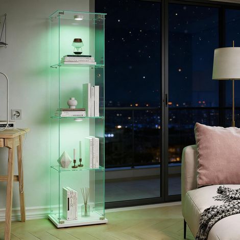 Vitrine haute en verre avec porte et serrure, 4 étagères, éclairage LED (1/5)