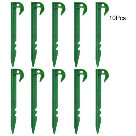 DEESSE SHOP-Lot de 10 piquets de jardin,Extra larges,14.5 cm de long,En plastique vert,Piquets de fixation de jardin,Piquets de sol,Piquets de camping,Pour piquets de sol,Feuilles de bordure en tissu (1/5)