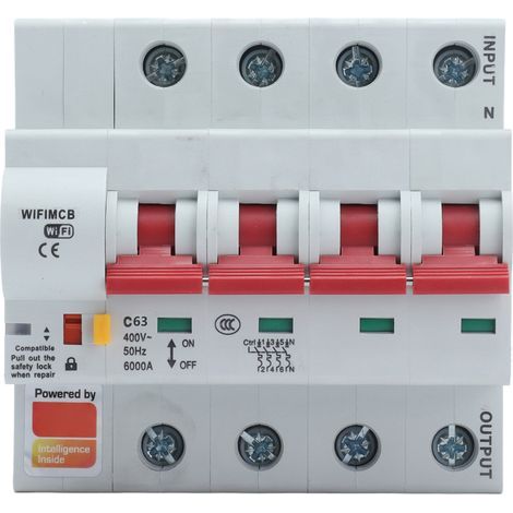 4-Pole WiFi Bluetooth Smart Circuit Breaker with Remote Control and Safety Lock for Home Use, 63A (1/5)