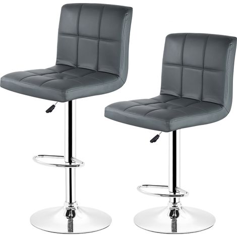 2er-Set Barhocker ,Kunstleder ,mit Rückenlehne, drehbar höhenverstellbar,360°drehbar,Grau