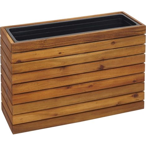 [NON UTILIZZATO] Fioriera vaso piante rettangolare alto HHG-578 legno acacia 41x63x23cm legno naturale