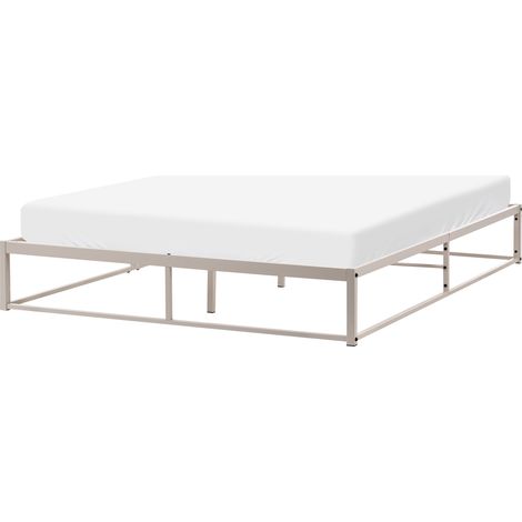 Cama industrial moderno marco de metal doble listones incorporados sin cabecero 180 x 200 cm beige claro Viry
