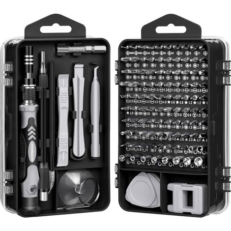 115Pcs Kit Mini Tournevis de Précision, Magnétique, Set Outils Informatique de Réparation pour PC, Laptop, Phone, Lunettes, Mac, Smartphone, Bricolage, Consoles de Jeux, Noir (1/5)