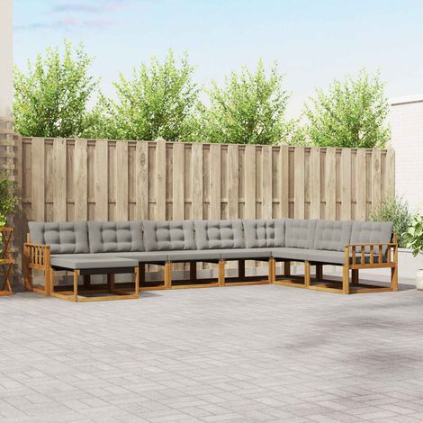 Outdoor-Sofagarnitur mit Kissen 8 pcs Natürlich und Hellgrau