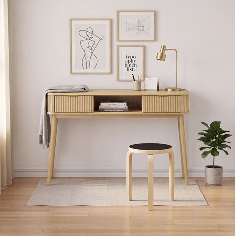Tavolo consolle effetto rovere con 2 cassetti e vano aperto 120 x 35 x 77,6 cm OKWISH (1/5)