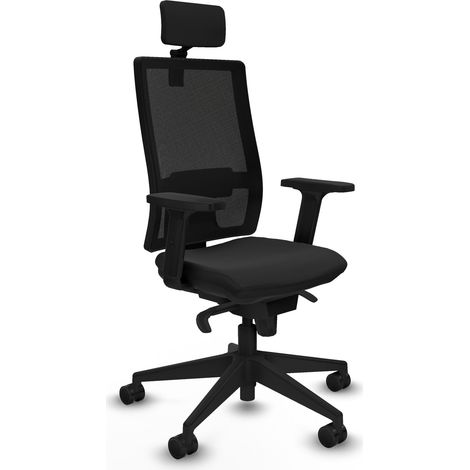 Horna sincro malla negra similpiel negro brazos 2D base piramidal cabecero 2D ruedas 65mm nailon (1/5)