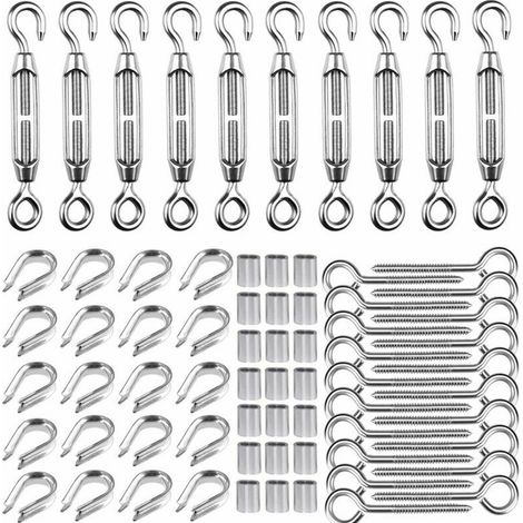 M5 Tendeur Kit pour 1/16quot Cable Metalique,Kit de Tendeur en Acier Inoxydable 304,M5 Tendeur Crochet et oeil,M2 cosses de cble, M5 Crochets Vis Oeillet,M2 Manchons de Cble