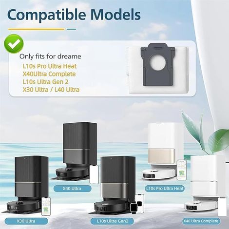 10 Staubbeutel, kompatibel mit den Staubsaugern Dreame L10s Pro Ultra Heat, L10s Ultra Gen 2, X30/X40/X50 Ultra Complete, X40/X50 Master, Mova E30 Ultra, Z50 Ultra und V50 Ultra, 3,2-Liter-Ersatzbeute (1/5)