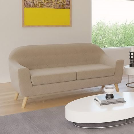 Canapé droit 3 places beige – Dimensions 174x82x81 cm – Revêtement tissu 100 % polyester – Coussins amovibles – Weber Industries (1/8)