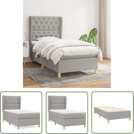 The Living Store Sommier à lattes de lit avec matelas Gris clair 80x200 cm Tissu - Lit Tapissier - Lit Double - Matelas À Ressorts Ensachés - Literie - Chambre À Coucher (1/5)