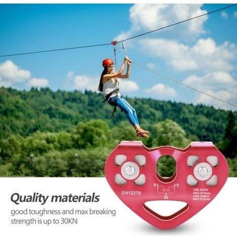 30 kN Doppelrollen-Seilrutschen-Rettungsseilwagen für Outdoor-Kletterausrüstung (rot) (1/4)