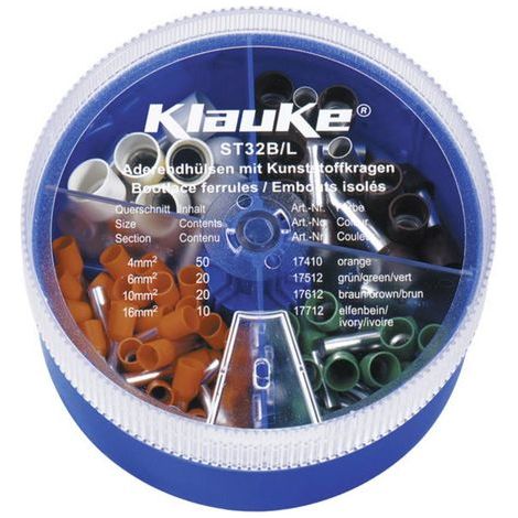 Klauke ST32B Assortiment d'embouts simples 4 mm², 6 mm², 10 mm², 16 mm² partiellement isolé orange, vert, marron, ivoire 1 pc(s) C009531 (1/2)