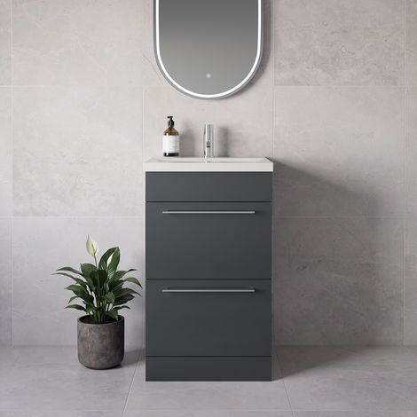 Napoli 390 Gloss Grey 500mm 2 Drawer Vanity Unit with Glide Basin - 500mm - Chrome 320mm Handle