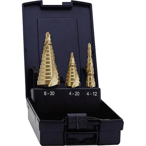 Jeu de forets étagés HSS Exact 07014 4 - 12 mm, 4 - 20 mm, 6 - 30 mm TiN 1 set - 3 pièces C93202 (1/3)