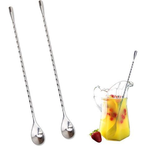 An elegant bartender's accessory, this stainless steel cocktail spoon features a spiral pattern for a professional look and an ergonomic handle for easy rotation in any position. - AquaForg (1/5)