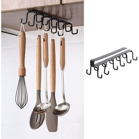 Crochets Auto adhésifs, Support de Pot Suspendu Cintre Pratique en Fer pour Ustensiles de Cuisine Crochet à Double Rangée, Support pour Ustensiles de Cuisine Cintre en Fer à Double(Noir) (1/5)