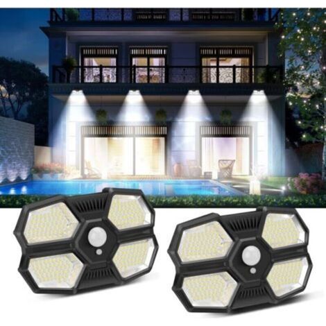 Projecteur solaire extérieur avec capteur de mouvement, 180 LED, 3 modes (sécurité/continu/économique), étanchéité IP65, pour jardin, garage, clôture – Lot de 2