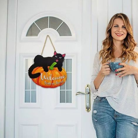 Panneau de Bienvenue de Citrouille D'Halloween, Décoration Murale de Noirs Brillants, Panneau de Bonbons ou de Friandises pour Mur (1/5)
