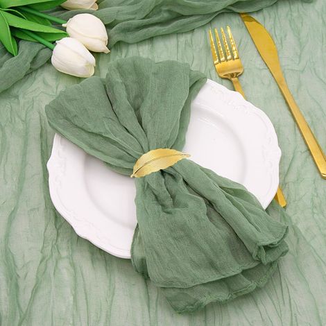 12 servilletas de gasa bohemia de 50x50 cm – verde salvia – para bodas, hogar y decoración de mesas