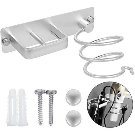 Porte Sèche Cheveux, Fer à Lisser Support de Porte Sèche Cheveux Mural en Aluminium, avec Range-câbles pour Ranger Le sèche-Cheveux, Le lisseur, Les brosses à Cheveux et Plus (1)