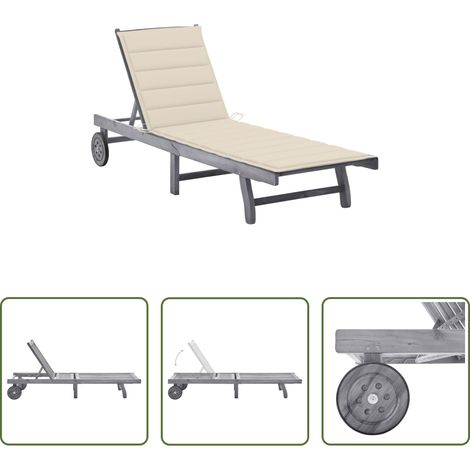 Chaise longue bois - Chaise longue de jardin avec coussin Gris Bois d'acacia solide (1/5)