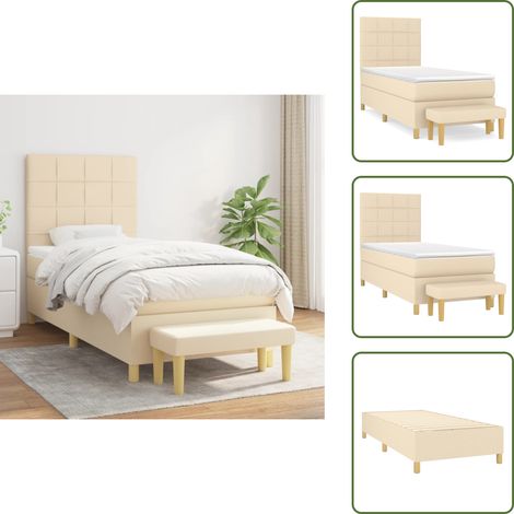 Cama con cabecero ajustable - vidaXL Cama box spring con colchón tela color crema 80x200 cm - Colchón ensacado