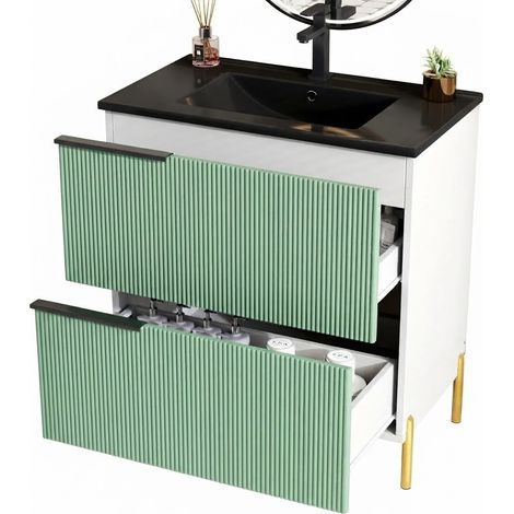 ELVMI Mueble Bajo Lavabo de Pie con 2 Cajones y Lavabo de Cerámica, para Baño, MDF, 81.5 x 47.0 x 90.0 cm, Verde (1/5)