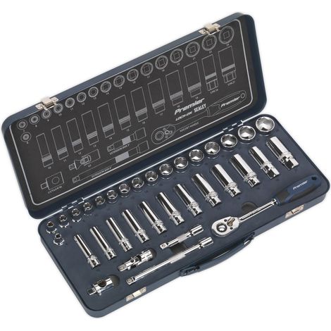 Sealey AK27481 Premier Lock-On Socket Set 3/8""Sq Drive 34pc (1/4)
