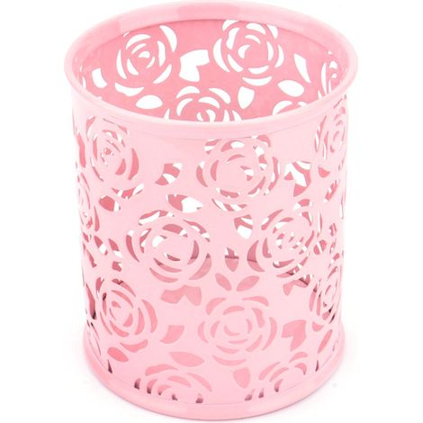 Porte-stylo de bureau - Motif de rose ajourée, support en métal robuste - 10 cm - Organiseur pour le bureau, la maison et les étudiants (1/4)