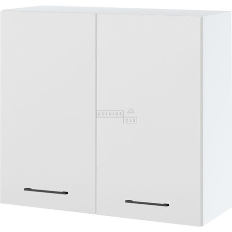 Meuble haut de cuisine Lovia Blanc Mat 2 portes L 80 cm - Porte avec poignée apparente White (1/2)