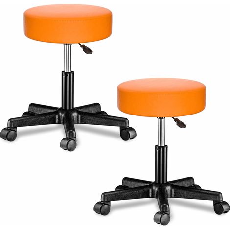 CASARIA® Taburete con ruedas altura regulable 46-60cm acolchado 10cm 360° Ø35cm Set de 2 pzs Naranja