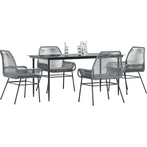Ensemble à manger jardin coussins 5 pcs-Salon de jardin gris poly rotin verre 407488 (1/5)