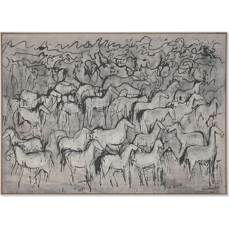 Cuadro Yute Ps 139,5X4X100 Caballos Pintado Mano (1/4)