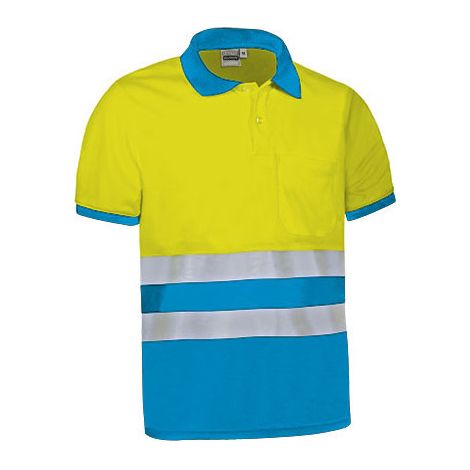 Polo de Alta Visibilidad bicolor con manga corta y bolsillo VALENTO DELAWARE L Amarillo flúor / Azul tropical (1/3)