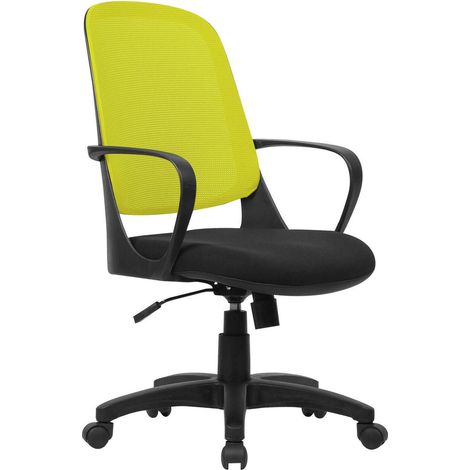 Dmora - Bürostuhl Dbink, Mesh-Arbeitsstuhl mit Armlehnen, Ergonomischer Bürositz, 61x60h99/108 cm, Schwarz und Gelb