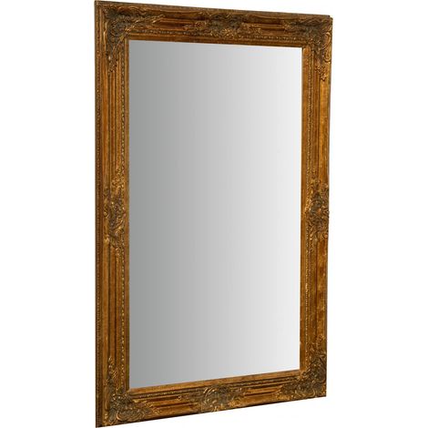 Biscottini Miroir Mural Salle de Bain et Chambre 62x92x5 cm Miroir d'entrée Murale avec Crochets Miroir Or (1/5)