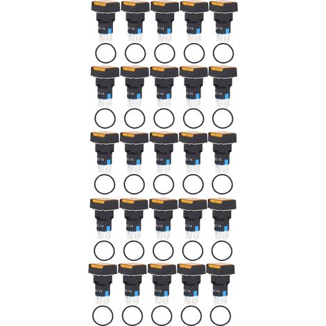 Lot de 25 interrupteurs à bouton-poussoir carrés en laiton ABS à verrouillage automatique avec voyant lumineux pour boîte de distribution, 16 mm, 24 V, jaune (1/5)
