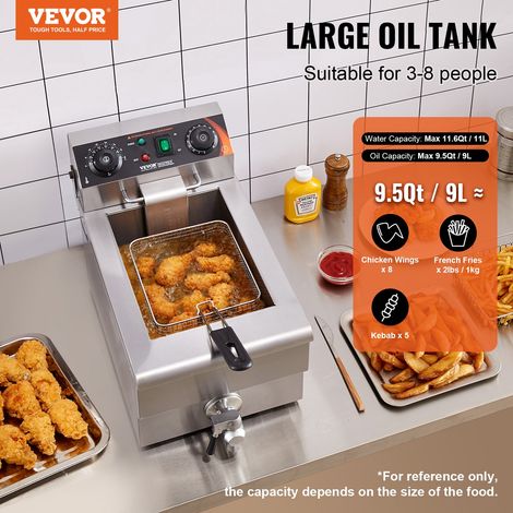 Friteuse commerciale 3000 W, friteuses à bain d'huile électrique avec panier, en acier inox, 9 L, avec contrôle du temps et de la t… (1/5)