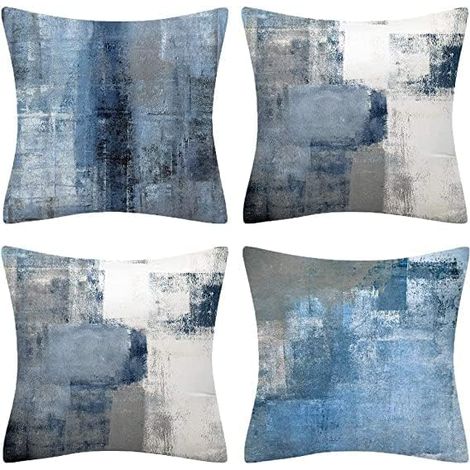 Set de 4 housses de coussin décoratives bleu marine gris 16x16 pouces carrés Art Déco housses d'oreiller modernes (1/5)