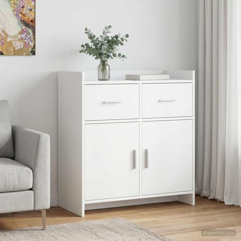 Buffet blanc 2 portes, 2 tiroirs avec étagères, bois d’ingénierie, 75 x 36 x 80 cm - PANGIVO (1/5)