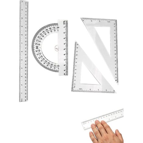 Set di geometria da 4 pezzi Righello da 30 cm, squadre a 45°/60°, goniometro a 180° Tacche precise e plastica trasparente Kit scolastico infrangibile per disegni e compiti precisi (1/5)