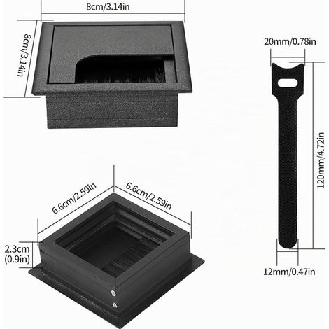 Recessed Desk Cable Openers, Cable Outlet for Recessed Office Table, Cable Organizer, Brush Seal, Cable Ties Black, 80 x 80 mm (1/4)