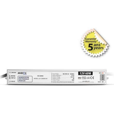 Alimentation pour LED 60W - 12V DC - IP67 - Garantie 5 ans Miidex Lighting® (1/3)